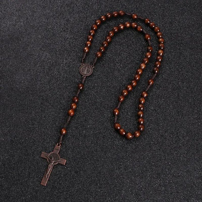 Christ Jesus Wooden Beads 8Mm Rosary Bead Cross Car Pendant Woven Rope Chain Necklace Religious Orthodox Praying Jewelry